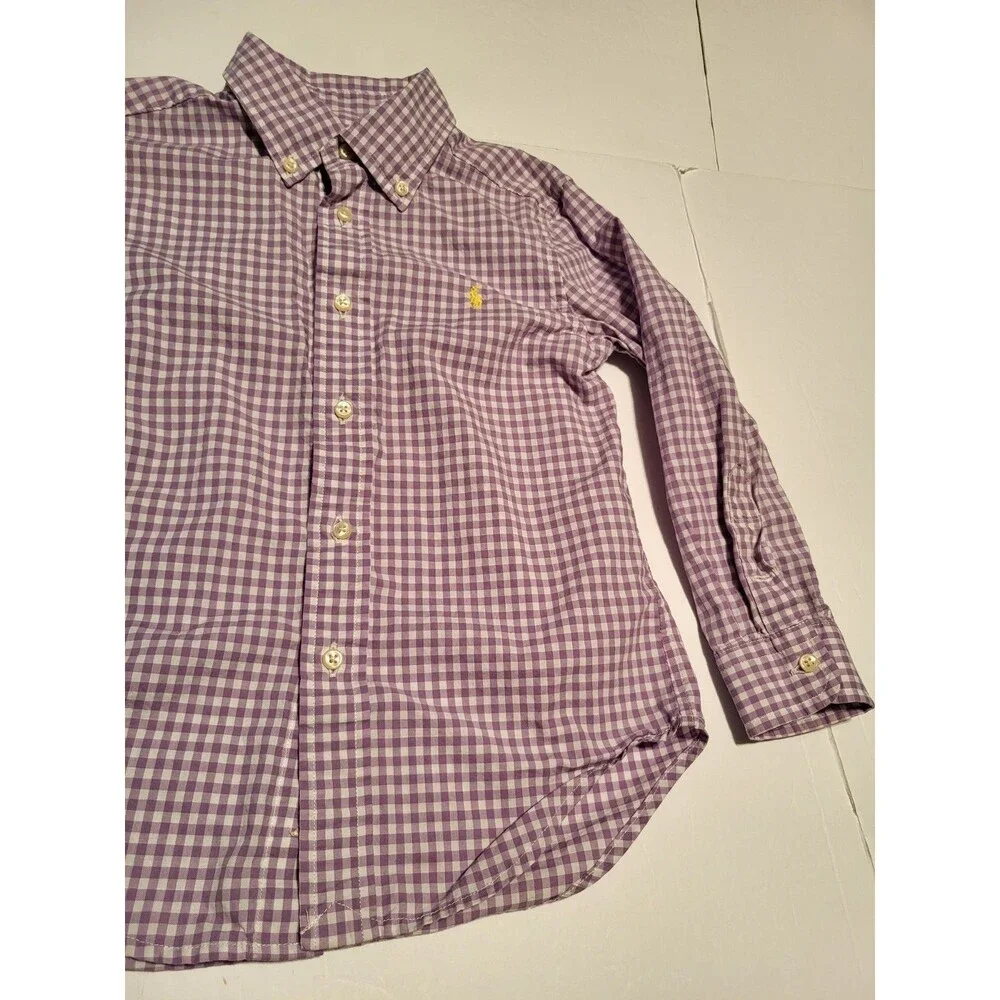 (#16) Polo By Ralph Lauren Long Sleeve Button Down Size Toddler 5T Purple/ White